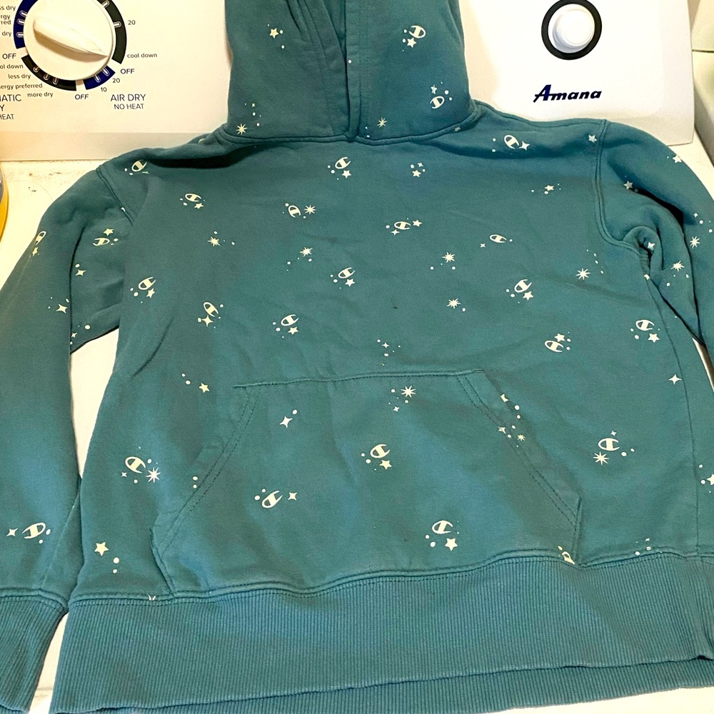 Teal colored size large girls Champion hoodie.